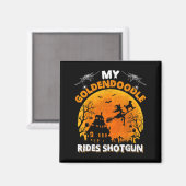 Goldendoodle fährt Shot Goldendoodle Hund Hallowee Magnet (Vorderseite/Rückseite)