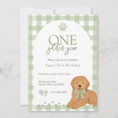 Goldendoodle First Birthday Party Green Einladung (Vorderseite)