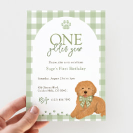 Goldendoodle First Birthday Party Green Einladung