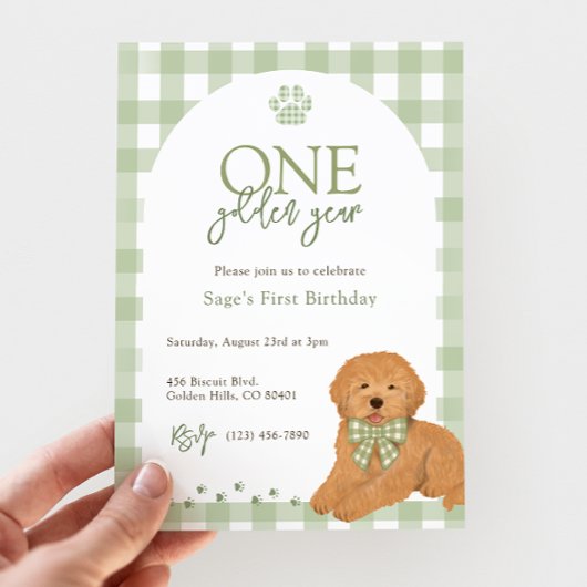 Goldendoodle First Birthday Party Green  Einladung