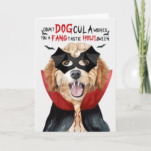 Goldendoodle Funny Count DOGcula Halloween Feiertagskarte (Vorderseite)