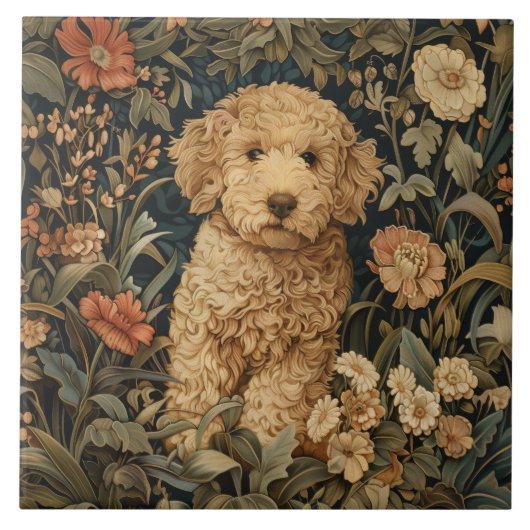 Goldendoodle Garden Tapestry Doodle Puppy Fliese (Vorderseite)