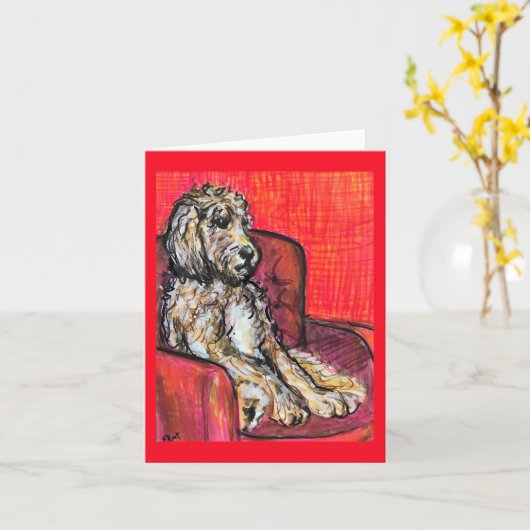 Goldendoodle Gewartet für das Party Karte (Gelbe Blume)