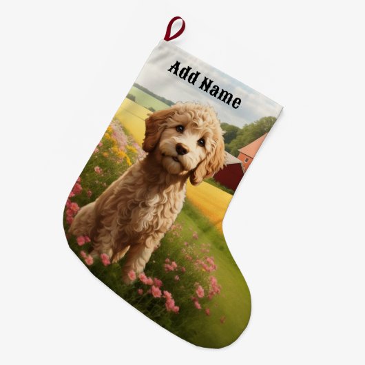 Goldendoodle Großer Weihnachtsstrumpf (Vorderansicht (hängend))