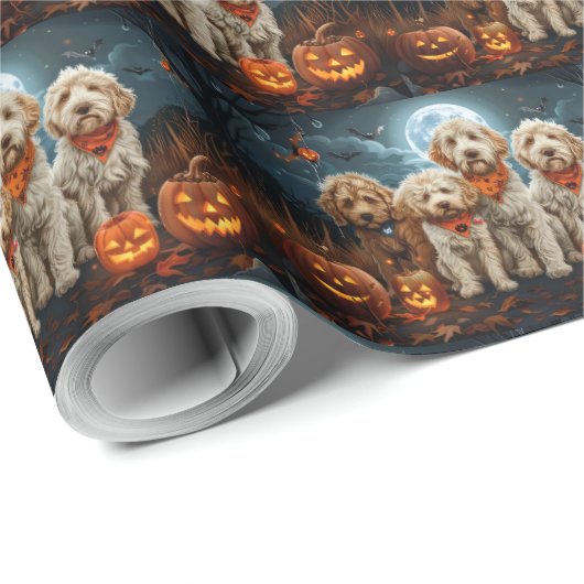 Goldendoodle Halloween Spooky Geschenkpapier (Rolleneckpunkt)