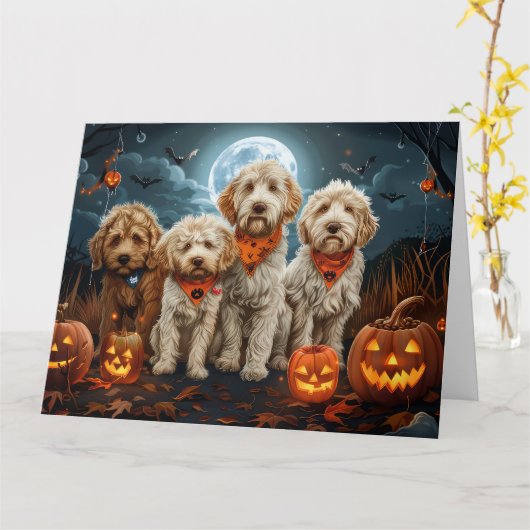 Goldendoodle Halloween Spooky Karte (Gelbe Blume)