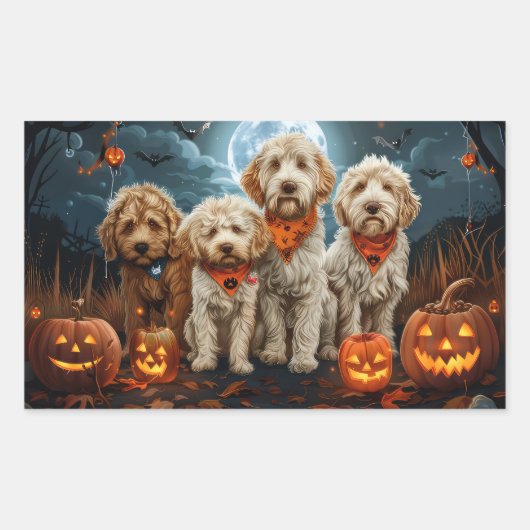 Goldendoodle Halloween Spooky Rechteckiger Aufkleber (Vorderseite)