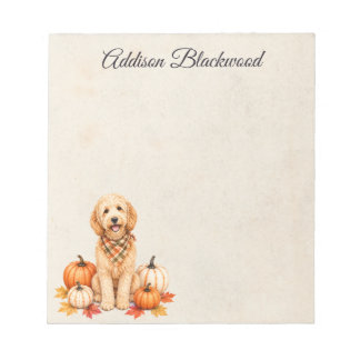 Goldendoodle Herbstblätter Kürbisse Personalisiert Notizblock