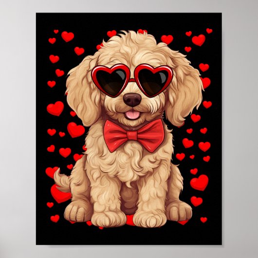 Goldendoodle Herz Sungles Fliege Valentinstag Poster (Vorne)