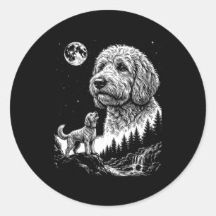 Goldendoodle heult zum Mond vintage lustiger Hund Runder Aufkleber