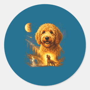 Goldendoodle heult zum Mond vintage mystisch Runder Aufkleber
