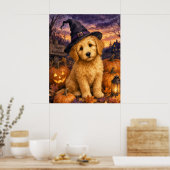 Goldendoodle Hexenhut Kürbis Poster (Küche)
