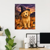 Goldendoodle Hexenhut Kürbis Poster (Heimbüro)