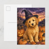 Goldendoodle Hexenhut Kürbis Postkarte (Vorne/Hinten)