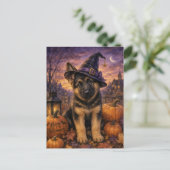 Goldendoodle Hexenhut Kürbis Postkarte (Stehend Vorderseite)