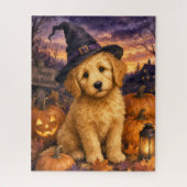 Goldendoodle Hexenhut Kürbis Puzzle (Vertikal)