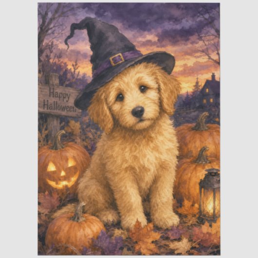 Goldendoodle Hexenhut Kürbis Seidenpapier (Vorderseite)