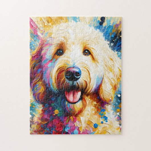 Goldendoodle Hund Akrylprint | Bunt Puzzle (Vertikal)