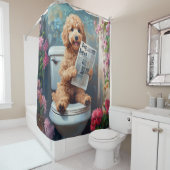 Goldendoodle Hund auf der Toilette Sonnenbad Duschvorhang (Beispiel)