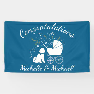 Goldendoodle Hund Baby Dusche Boy Blue Banner