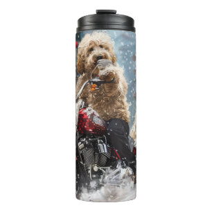 Goldendoodle-Hund fährt Motorrad Weihnachten  Thermosbecher