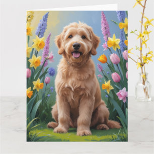 Goldendoodle Hund Frühlingsblumen Malerei Karte