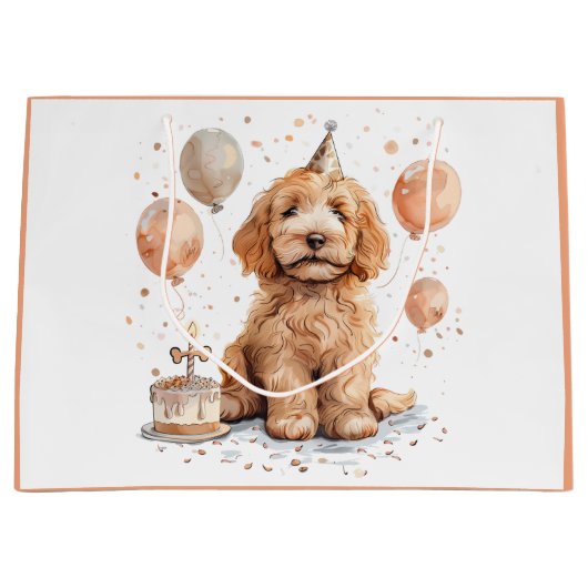 Goldendoodle Hund Geburtstagskuchen Große Geschenktüte (Vorderseite)