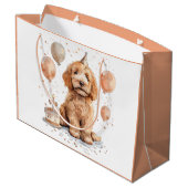 Goldendoodle Hund Geburtstagskuchen Große Geschenktüte (Rückseite Schrägansicht)