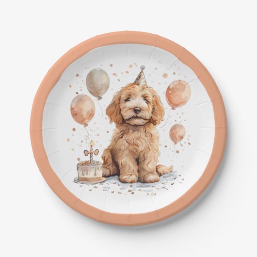 Goldendoodle Hund Geburtstagskuchen Pappteller (Vorderseite)