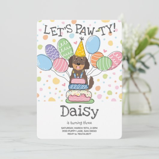 Goldendoodle Hund Geburtstagsparty Einladung (Stehend Vorderseite)
