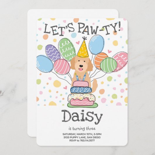 Goldendoodle Hund Geburtstagsparty Einladung (Vorne/Hinten)