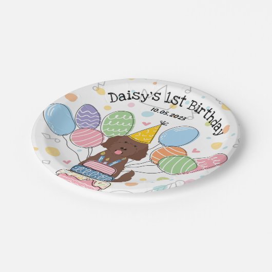 Goldendoodle Hund Geburtstagsparty Teller (Schrägansicht)