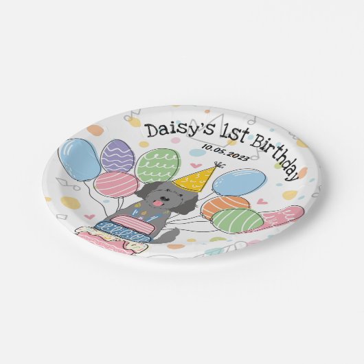 Goldendoodle Hund Geburtstagsparty Teller (Schrägansicht)