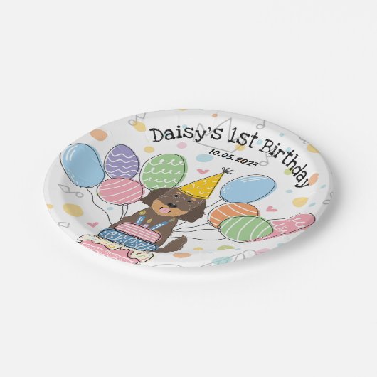 Goldendoodle Hund Geburtstagsparty Teller (Schrägansicht)