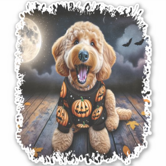 Goldendoodle Hund Halloween Aufkleber (Vorderseite)