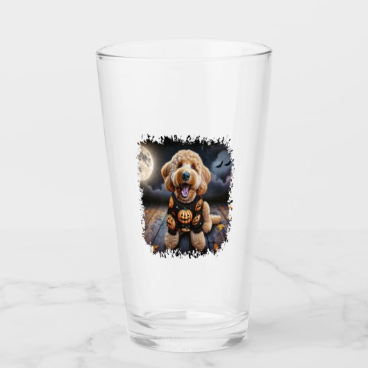 Goldendoodle Hund Halloween Glas (Vorderseite)
