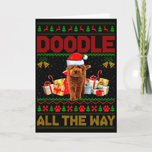 Goldendoodle Hund hässliche Weihnachtspullover Hau Karte (Vorderseite)