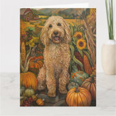 Goldendoodle Hund Herbst Ernte Erntedank Karte (Vorderseite)