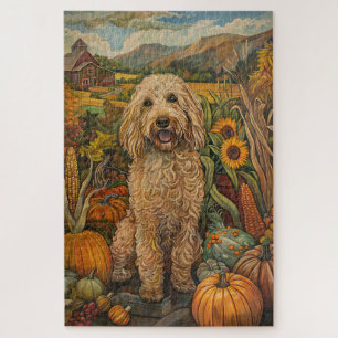 Goldendoodle Hund Herbst Ernte Erntedank Puzzle