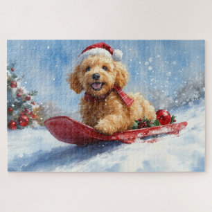 Goldendoodle-Hund im Schlitten Lass es schneien We Puzzle