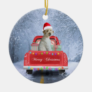 Goldendoodle Hund im Schnee sitzen in Weihnachten Keramik Ornament