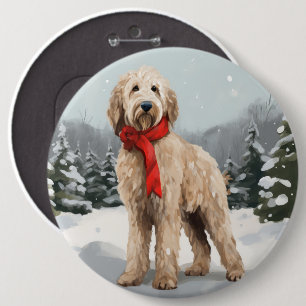 Goldendoodle-Hund im Schnee Weihnachten  Button