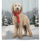 Goldendoodle Hund im Schnee Weihnachten Duschvorhang (Vorderseite)