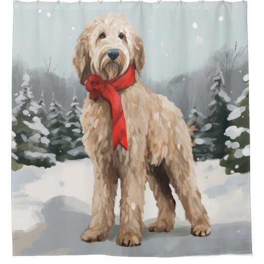 Goldendoodle Hund im Schnee Weihnachten Duschvorhang (Vorderseite)