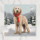 Goldendoodle Hund im Schnee Weihnachten Geschenkanhänger (Rückseite)