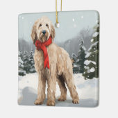 Goldendoodle Hund im Schnee Weihnachten Keramikornament (Links)