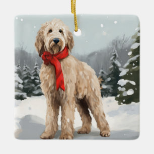 Goldendoodle Hund im Schnee Weihnachten Keramikornament