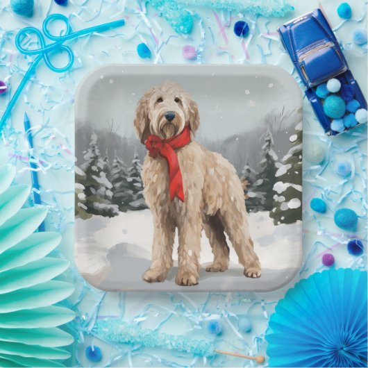 Goldendoodle Hund im Schnee Weihnachten Pappteller (Party)