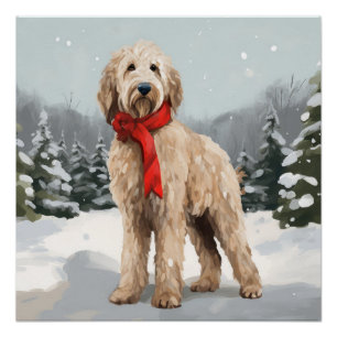 Goldendoodle-Hund im Schnee Weihnachten  Poster