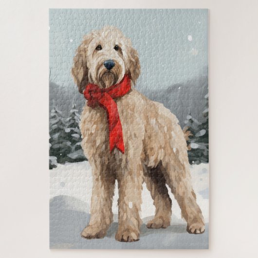 Goldendoodle Hund im Schnee Weihnachten Puzzle (Vertikal)